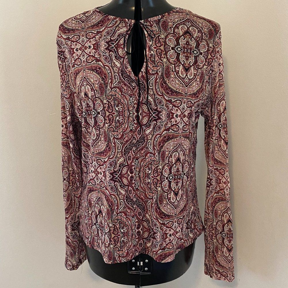 New York & Company Boho Nylon Long Sleeve Pasley Womens Top Size XL